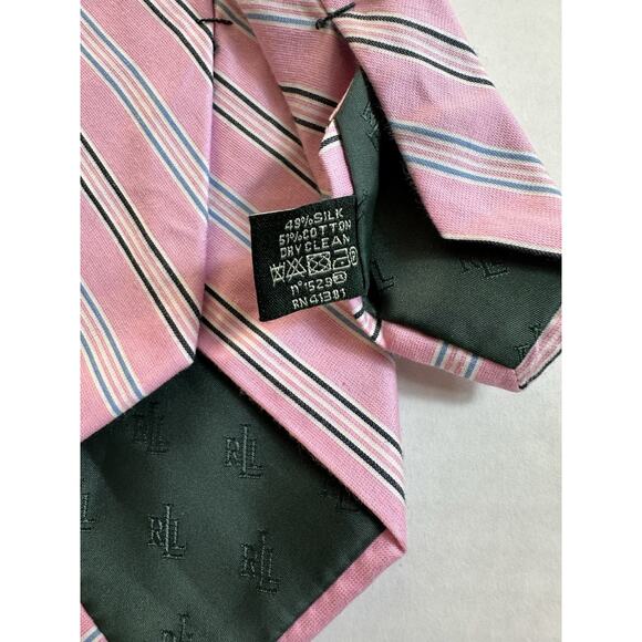 Lauren Ralph Lauren Men's Neck Tie Pink Striped Silk/Cotton Preppy Trendy - Picture 5 of 13